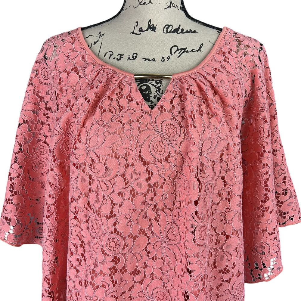 Simply Emma Lace Overlay Top Women Size 3X Salmon Pink Tank Lined Poncho Blouse - Picture 5 of 12